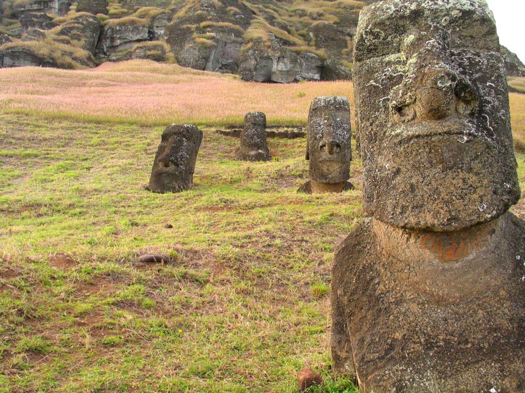 rapa nui Gigantic Moai Statues and Heads in Polynesian Easter Island